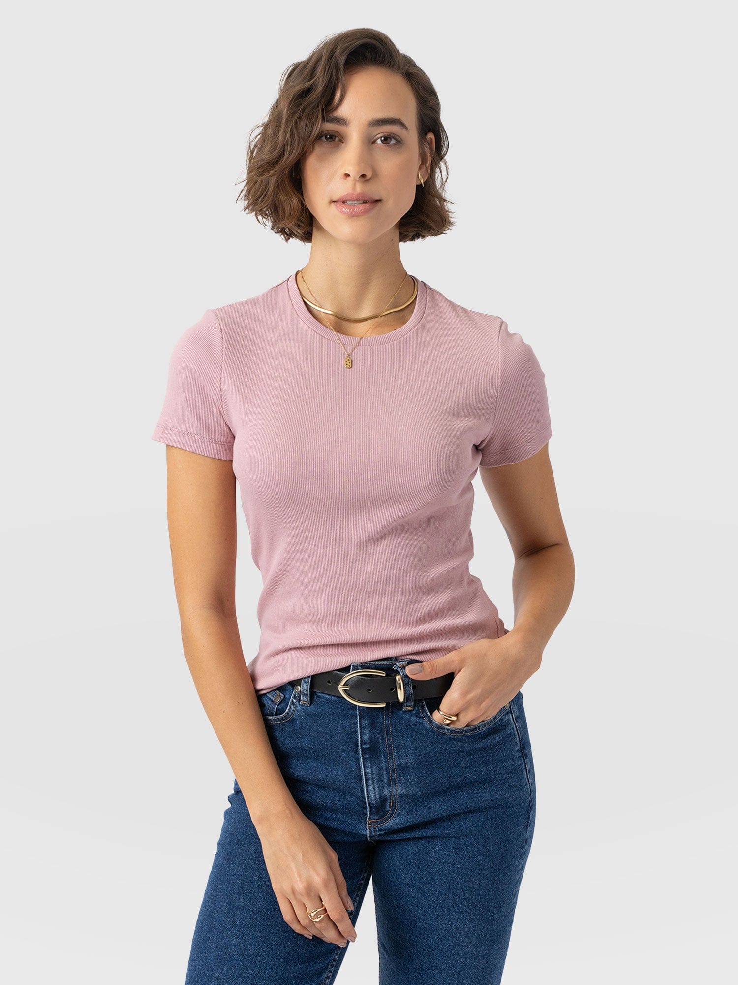 Ribbed Short Sleeve Tee - Pale Pink - Women's T-shirts | Saint + Sofia? UK